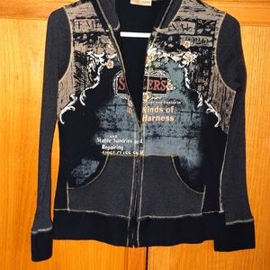 Skinny Minnie Navy and Gray Zip-Up Hoodie